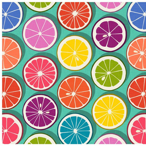 citrus polka pop teal tea towel