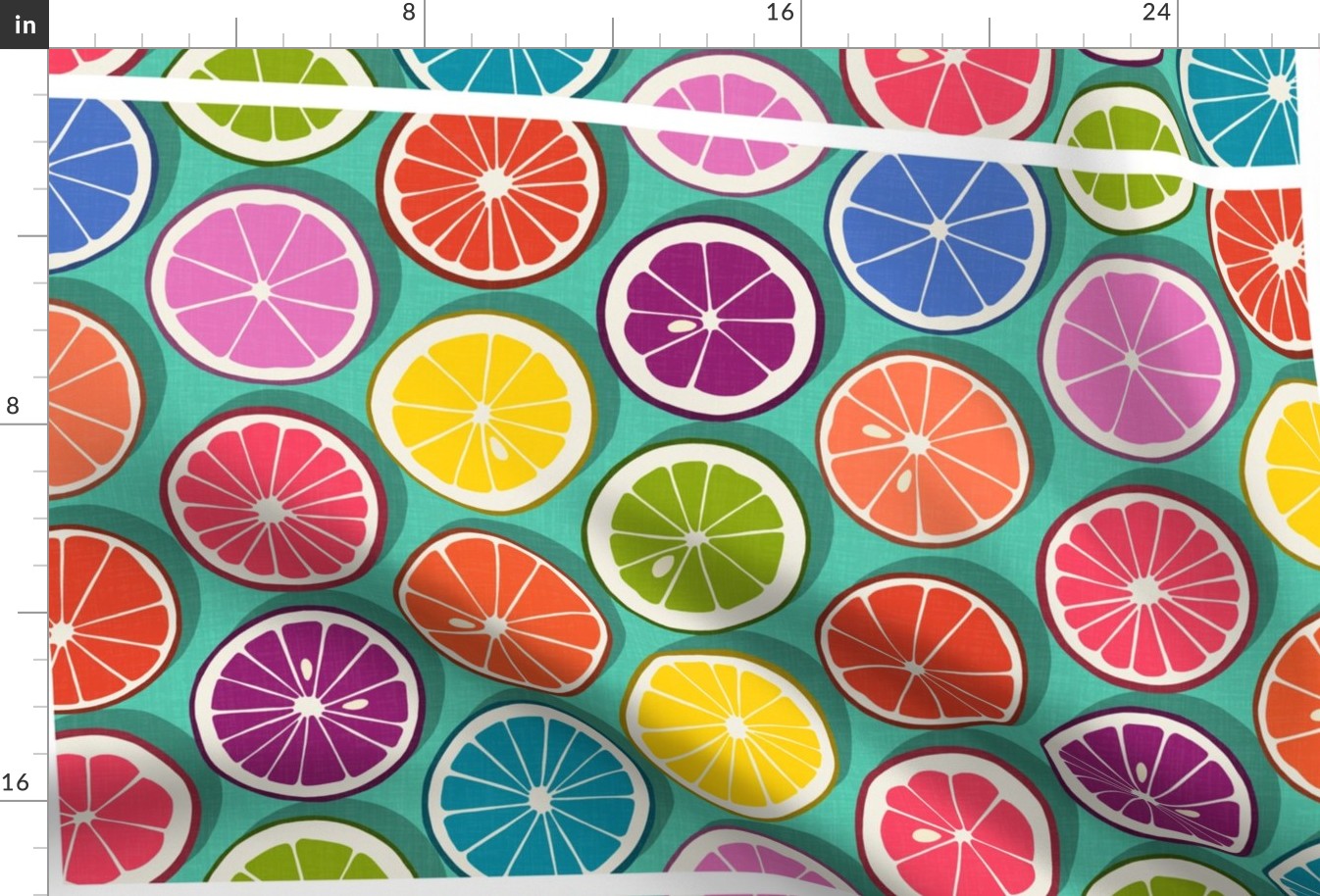 citrus polka pop teal tea towel