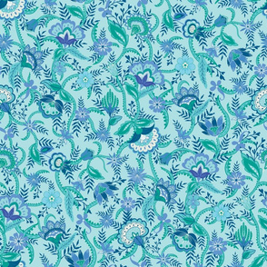 Boho floral Chintz  Jewel Tones Prairie blue green by Jac Slade