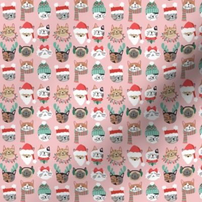 Christmas Kitty Cat Faces on Pink mini