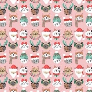 Christmas Kitty Cat Faces on Pink mini