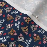 (micro scale) 100% Kiss a bull - cute pit bull dog fabric - lips - love valentines - red and blue - LAD19BS