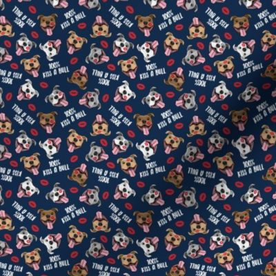 (micro scale) 100% Kiss a bull - cute pit bull dog fabric - lips - love valentines - red and blue - LAD19BS