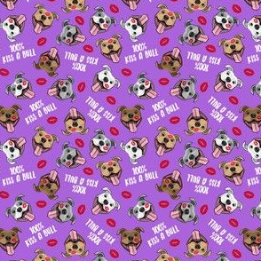 (micro scale) 100% Kiss a bull - cute pit bull dog fabric - lips - love valentines - red and purple - LAD19BS
