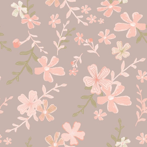 Coral Flowers Taupe Larger