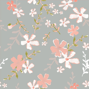 Coral Flowers Greenish Grey