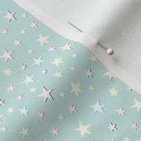 Rainbow Stars on Mint - White Shadow - Small Scale