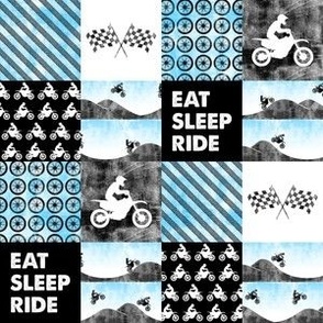 (1.5" scale) Motocross Patchwork - EAT SLEEP RIDE - Bright Blue C19BS