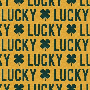 Lucky - four leaf clover - green on gold - St. Patricks Day - LAD1