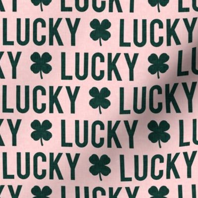 Lucky - four leaf clover - green on pink - St. Patricks Day - LAD1