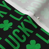 Lucky - four leaf clover - green on black - St. Patricks Day - LAD1
