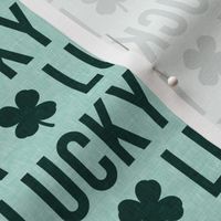Lucky - four leaf clover - green on mint - St. Patricks Day - LAD19