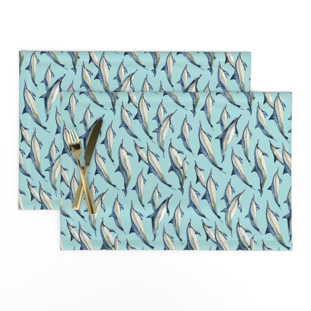 watercolor spinner dolphins on aqua (rotated)