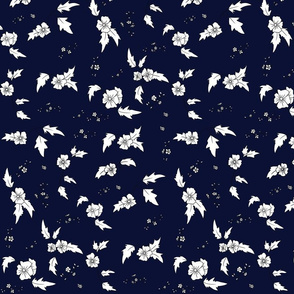 White and Navy Floral Vines