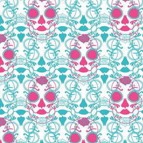 Glamourous Halloween rococo pink and turquoise skull