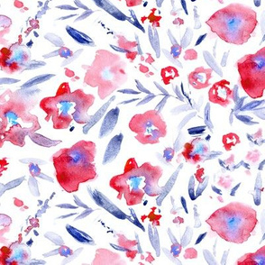 Magic meadow in red and indigo • watercolor flowers