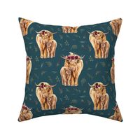 highland cattle on teal - medium size