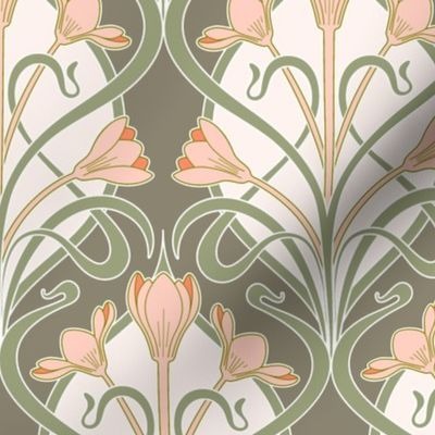 Crocus Art Nouveau_Olive-Sage-Salmon 50Size