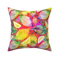 LARGE SCALE LEMON ZEST RAINBOW WATERCOLOR STYLE FUCHSIA RED PINK PSMGE