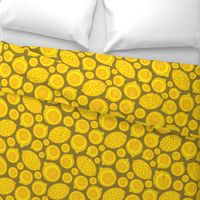 Lemon Tart Summer Retro Fruits Graphic Geometric Citrus Slices Whole Lemons  in Bright Yellow on Brown - UnBlink Studio by Jackie Tahara