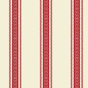 Modern French Ticking Stripe-Farmhouse Red/off white -Med -Large Feedsack Tea Tan     