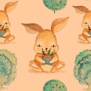 Cute Bunny with Carrots and Trees (Retro Color Small Size Print)