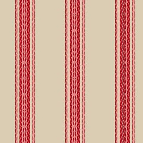 Modern French Ticking Stripe-Farmhouse Red/Primitive Tan -Med -Large Feedsack     