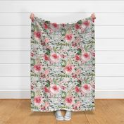 Blush Watercolor Floral on a White Wood Background - large scale