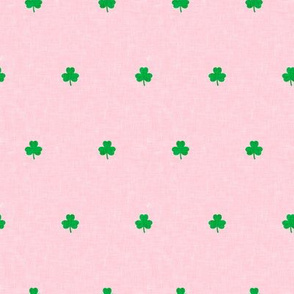 shamrocks - polka dots - green on pink - St Patrick's day - LAD19