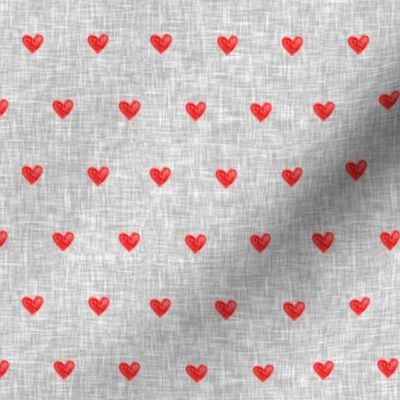 marker hearts - red on grey linen - LAD19