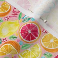 Sweet and Sour - Citrus Fruit on Blush Pink (Small Scale)