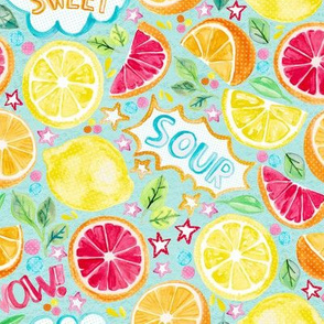 Sweet and Sour - Citrus Fruit on Soft Turquoise