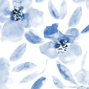 Mid summer bloom • large scale watercolor indigo florals for modern home decor