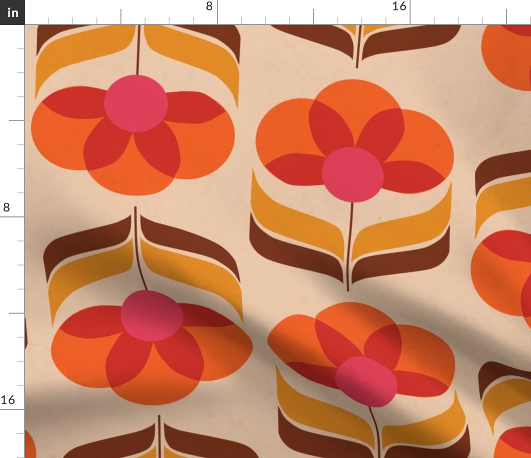 retro, Blumen, rosa, Vintage, orange, braun, bunt, 60er, 70er Jahre, Disko,  Inneneinrichtung, nahtloses Muster, Disco Stoffe | Spoonflower