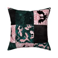 Dragon Patchwork- emerald green and pink- rotated 