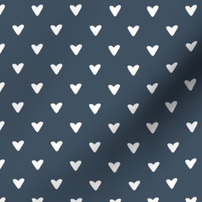 Little Hearts - white on dark denim blue