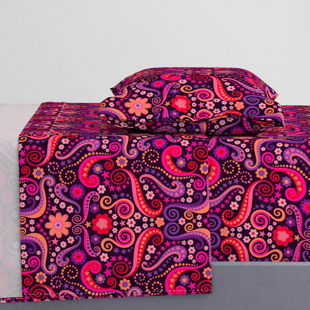 Psychedelic 70s paisley garnet ruby amethyst by Pippa Shaw