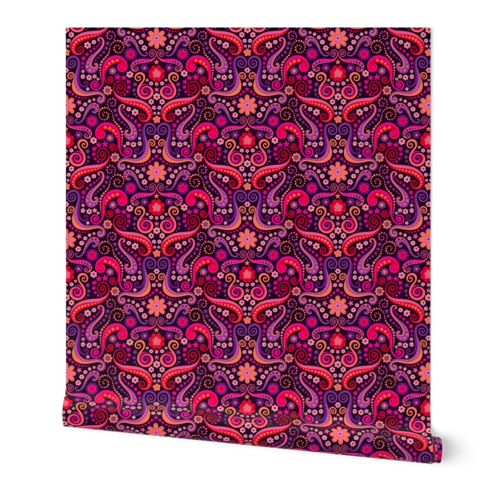 Psychedelic 70s paisley garnet ruby amethyst by Pippa Shaw