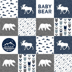 Baby bear - love you to the mountains and back - navy and grey - moose, bear  patchwork  C19BS