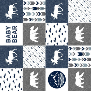 Baby bear - love you to the mountains and back - navy and grey - moose, bear  patchwork (90) C19BS