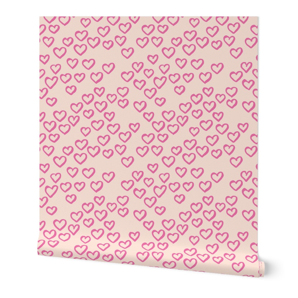 Little love dream minimal hearts ink sketch raw brush valentine design creme pink