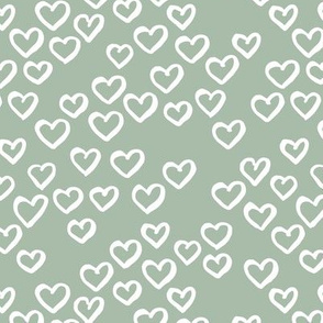 Little love dream minimal hearts ink sketch raw brush valentine design sage green