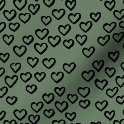 Little love dream minimal hearts ink sketch raw brush valentine design sage green black