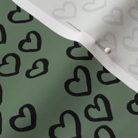 Little love dream minimal hearts ink sketch raw brush valentine design sage green black