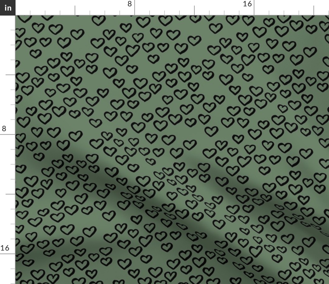 Little love dream minimal hearts ink sketch raw brush valentine design sage green black