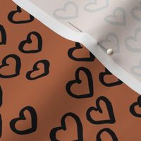 Little love dream minimal hearts ink sketch raw brush valentine design rust copper brown black