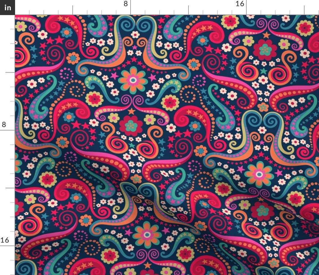 Psychedelic 70s paisley burgundy multicolor large by Pippa Shaw