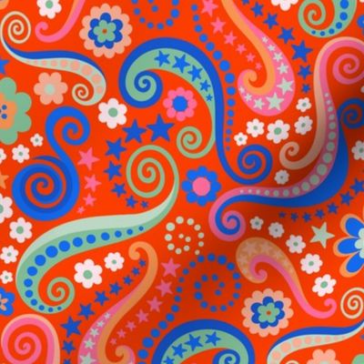 Psychedelic 70s paisley red large by Pippa Shaw