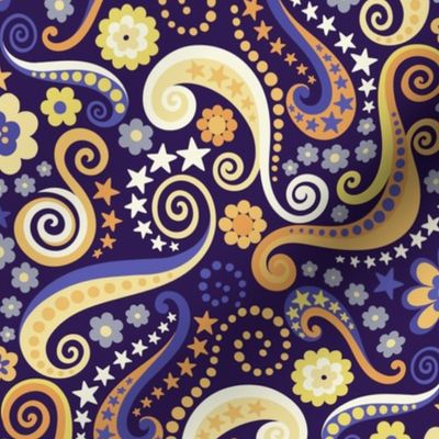 Psychedelic 70s paisley purple gold large by Pippa Shaw