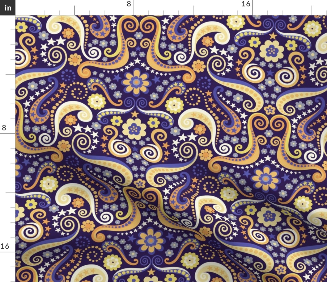 Psychedelic 70s paisley purple gold large by Pippa Shaw